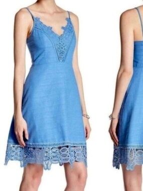 Dusty Blue Lace Trim Sleeveless Fit & Flare Cocktail Dress Size 6 Laundry